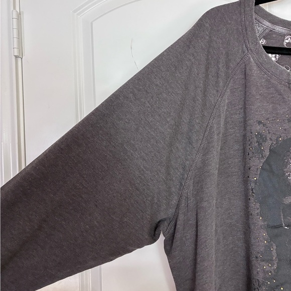 Goth Sweatshirt with V-neck cut Soft Stretchy Stonewashed Gray Jewel accent 3X - Picture 8 of 11